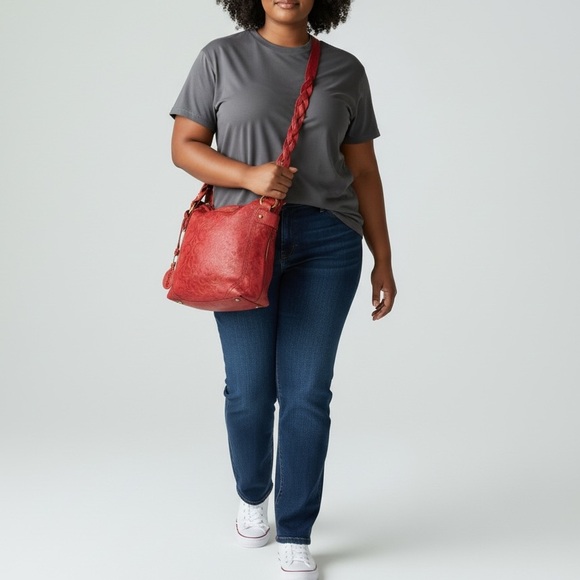 Fossil Long Live Vintage Handbags - Fossil Red Vintage Long Live Vintage Leather Hobo Bag W/Gold accents and Tassels